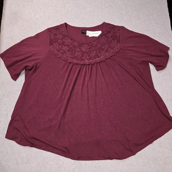 Lane Bryant Swing Collection 26/28 4X Burgundy Lace Top NWT Curvy Summer Spring - Picture 1 of 8